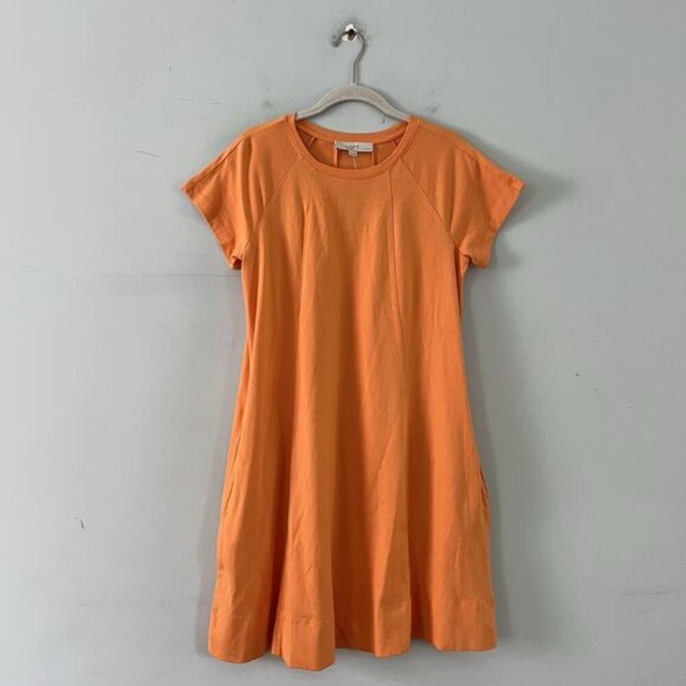 NWT Loft Seamed Pocket Tangerine Bliss Orange Cotton‎ Jersey Mini Dress - Picture 2 of 5